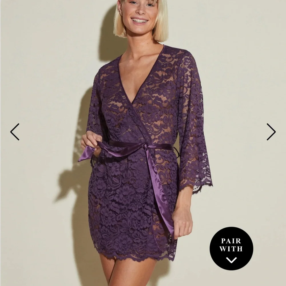 NWT Cosabella Lingerie Magnolia Robe in Purple Lace - Picture 2 of 7